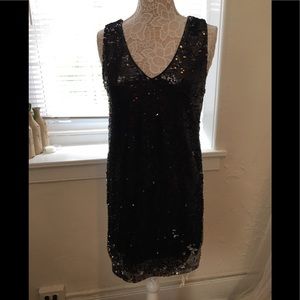 Reversible sequin v-neck dress